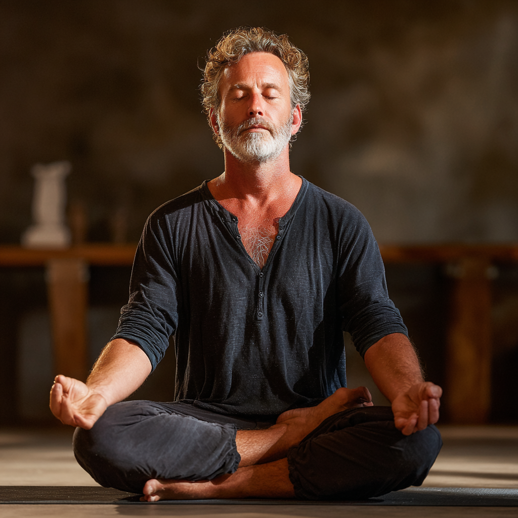 Group of diverse Ukrainian adults of different ages practicing yoga together in a bright studio, each in their own comfortable variation of a pose, all smiling and relaxed